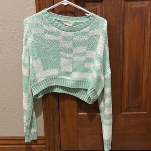 Altar'd State Mint and White Patterned Cropped Sweater
